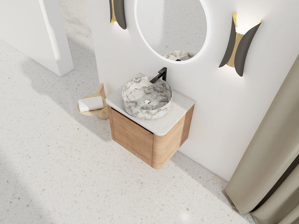 English Elm 24'' Wall-Mounted Bathroom Vanity With Ceramic Vessel Sink, Soft-Close Door & Stylish Design W999S00395
