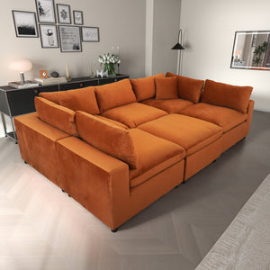 English Elm Ashcroft Furniture - Hayward Velvet Modular Sectional Sofa with Pocket Spring Support, Sleek Modern Design for Families Burnt Orange B183S00192