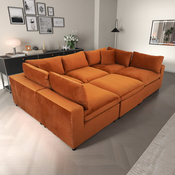 English Elm Ashcroft Furniture - Hayward Velvet Modular Sectional Sofa with Pocket Spring Support, Sleek Modern Design for Families Burnt Orange B183S00192