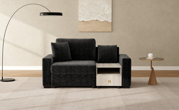 English Elm Modern Chenille Upholstered Compact Sofa with Console Storage Armrest for Living Room Black N763S000061B