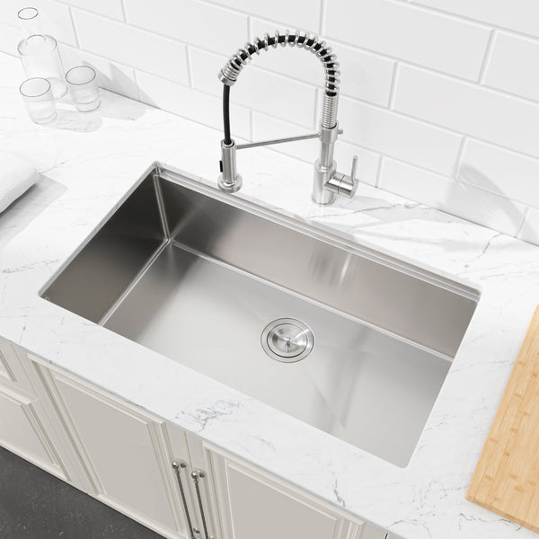 English Elm Stainless Steel Undermount Kitchen Sink Handmade Single Bowl with Colander Board T3177P296192