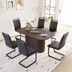 English Elm 63 Inch Mdf Dining Table and Six Pu Leather Chair Set for Modern Industrial Homes W2189S00890