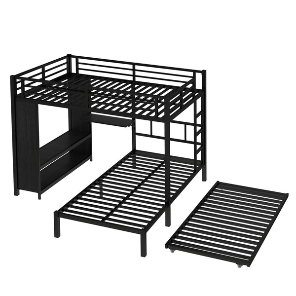 English Elm Full Over Twin Bunk Bed With Integrated Wardrobe, Trundle, Foldable Desk & Noise-Reduced Design In Black W1580S00136