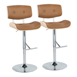 English Elm Lombardi Mid-Century Adjustable Swivel Barstool Set of 2 — Tufted Faux Leather Seat, Chrome T-Footrest, 360° Comfort Camel B202S00956