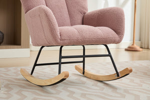 English Elm Modern Teddy Upholstered Rocking Glider Chair with High Backrest and Solid Wood Legs for Nursery Comfort Pink W2725P213509