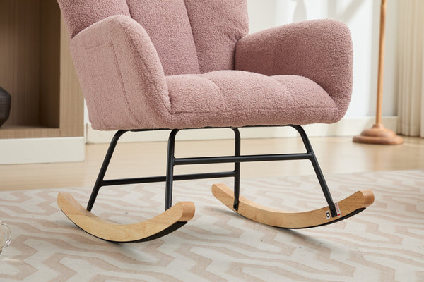 English Elm Modern Teddy Upholstered Rocking Glider Chair with High Backrest and Solid Wood Legs for Nursery Comfort Pink W2725P213509