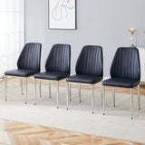 English Elm Set Of Four Black Pu Comfort Dining Chairs (17.7"X25").Dining Chair With Extended Backrest,Black Pu,Silver Metal Legs,Suitable For Various Places Such As Family Restaurants, Hotels, Coffee Shops,Etc.