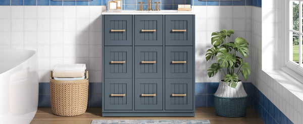 English Elm 30inch Bathroom Vanity with Undermount Sink, Tip-Out Tray, Soft-Close Doors, Spacious Drawers & Handles Blue N710P331580C