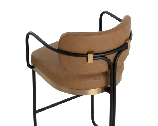 Sunpan Jalen Barstool - Stylish Milliken Cognac With Gold Accents, Perfect For Home Or Commercial Spaces Brown Faux Leather 111701