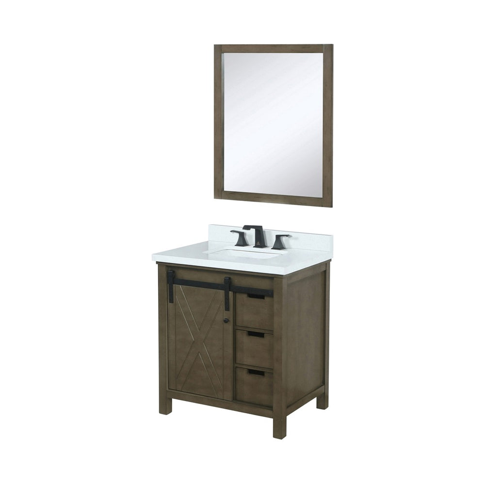 English Elm Rustic Brown Bath Vanity Set With White Quartz Countertop, Matte Black Faucet & Mirror Included B2731S01276-GIGA