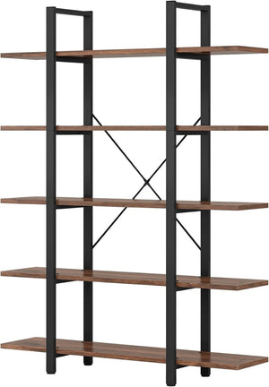 English Elm 5-tier Bookcase Wide Open Shelf Unit Steel Frame Engineered Wood Home Office Storage T3971P418407