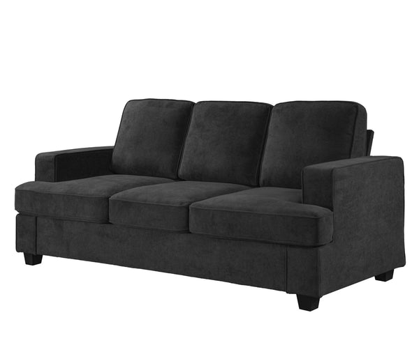 English Elm Modern Velvet Sofa Luxurious 3-Seater Couch with Deep Seating, High-Density Foam, Loose Back Cushions, Wide Arms, Stylish Living Room Centerpiece Black B2735P292324