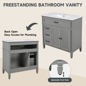 English Elm Christopher Knight Home® - 36" Bathroom Vanity with Sink - Freestanding Ceramic Top, Soft-Close Doors & Drawers, Robust Craftsmanship Grey N759P340019E
