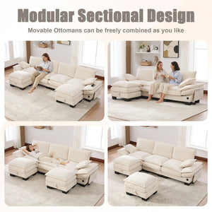 English Elm Sectional Cloud Sofa Modular Deep Seat Corduroy Upholstered Living Room Couch with Storage Beige W395S00129