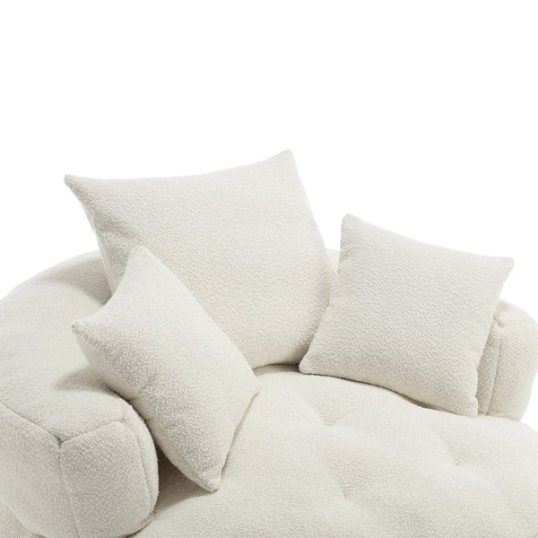 English Elm COOLMORE Chenille Sponge circular sleeper chair with removable washable cover, plush pillows & space-saving design Beige W1539P312255