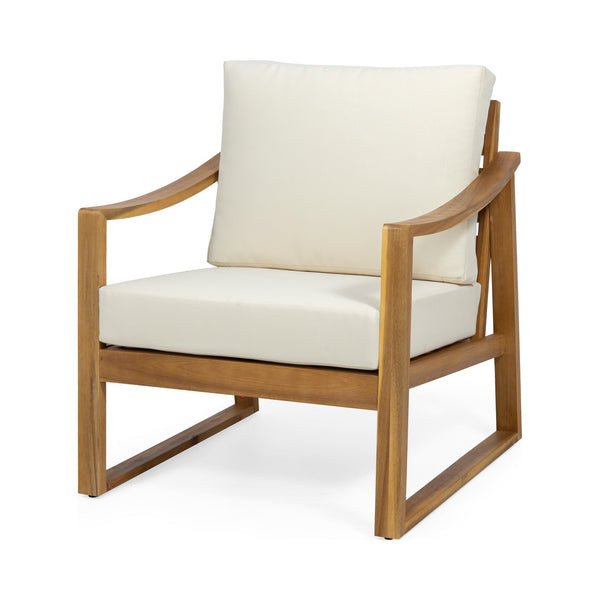 English Elm Christopher Knight Home® - SAMWELL Acacia Wood Outdoor Club Chair with Slatted Back, Sloped Arms & Water-Resistant Cushions Teak 33.25 L x 30 W x 14.75 H 69678.00BGE