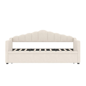 English Elm Upholstered Twin Daybed with Pop up Trundle Velvet Frame and Built in Usb Charging Beige N733S410648A