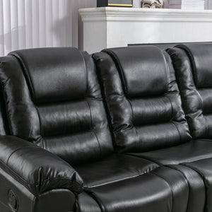 English Elm 3 Seater Home Theater Recliner with Dual Cup Holders PU Leather Comfort, Manual Infinite Recline, 350lb Capacity Black WF323620AAB
