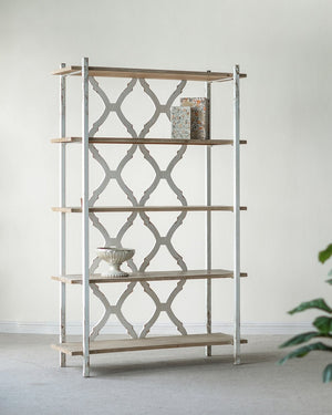 English Elm 47x16.5x75" Five Tier Fir Wood Bookcase Ornate Farmhouse Open Shelving Display Unit W2078P484434