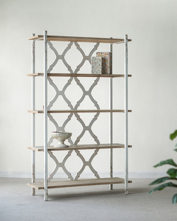 English Elm 47x16.5x75" Five Tier Fir Wood Bookcase Ornate Farmhouse Open Shelving Display Unit W2078P484434