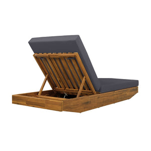 English Elm Boat-shape Acacia Wood Outdoor Chaise Lounge Slatted Teak Finish Poolside Recliner N770P380117T_65429.00CUSHDGRY