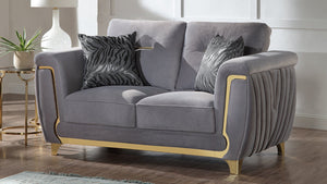 English Elm Leena Plush Upholstery Loveseat with Gold Accents, Gray Fabric, Solid Wood Frame, Modern Luxury Seating B009P264615