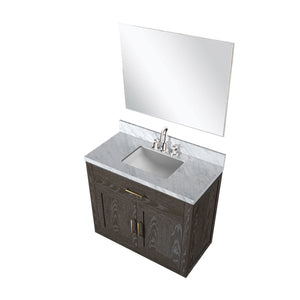 English Elm Brown Oak Single Bath Vanity Set With Carrara Marble Top, Chrome Faucet & 34" Frameless Mirror Included B2731S01952
