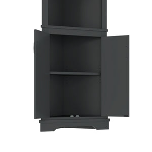 English Elm Tall Corner Cabinet with Doors - Slim Black Storage Tower for Living Room, Bathroom, Kitchen, Office W1580P332942