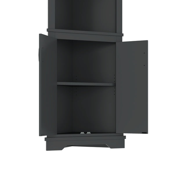 English Elm Tall Corner Cabinet with Doors - Slim Black Storage Tower for Living Room, Bathroom, Kitchen, Office W1580P332942