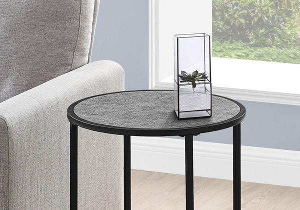 English Elm Accent Table - Modern Round Side Table With Grey Laminate Top & Black Metal Legs For Versatile Use B2710P218984