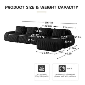 English Elm 146" Flannelette Modular Sectional with Deep Seating and Tool-free Buckle Configuration W714S01536