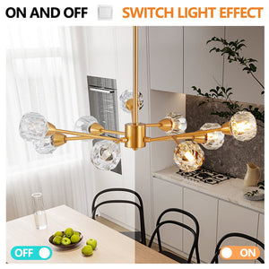 English Elm 28" Modern Crystal Chandelier 9-Light Elegant Iron Frame Fixture for Living Room Dining Bedroom Ambience Golden W1340P189548