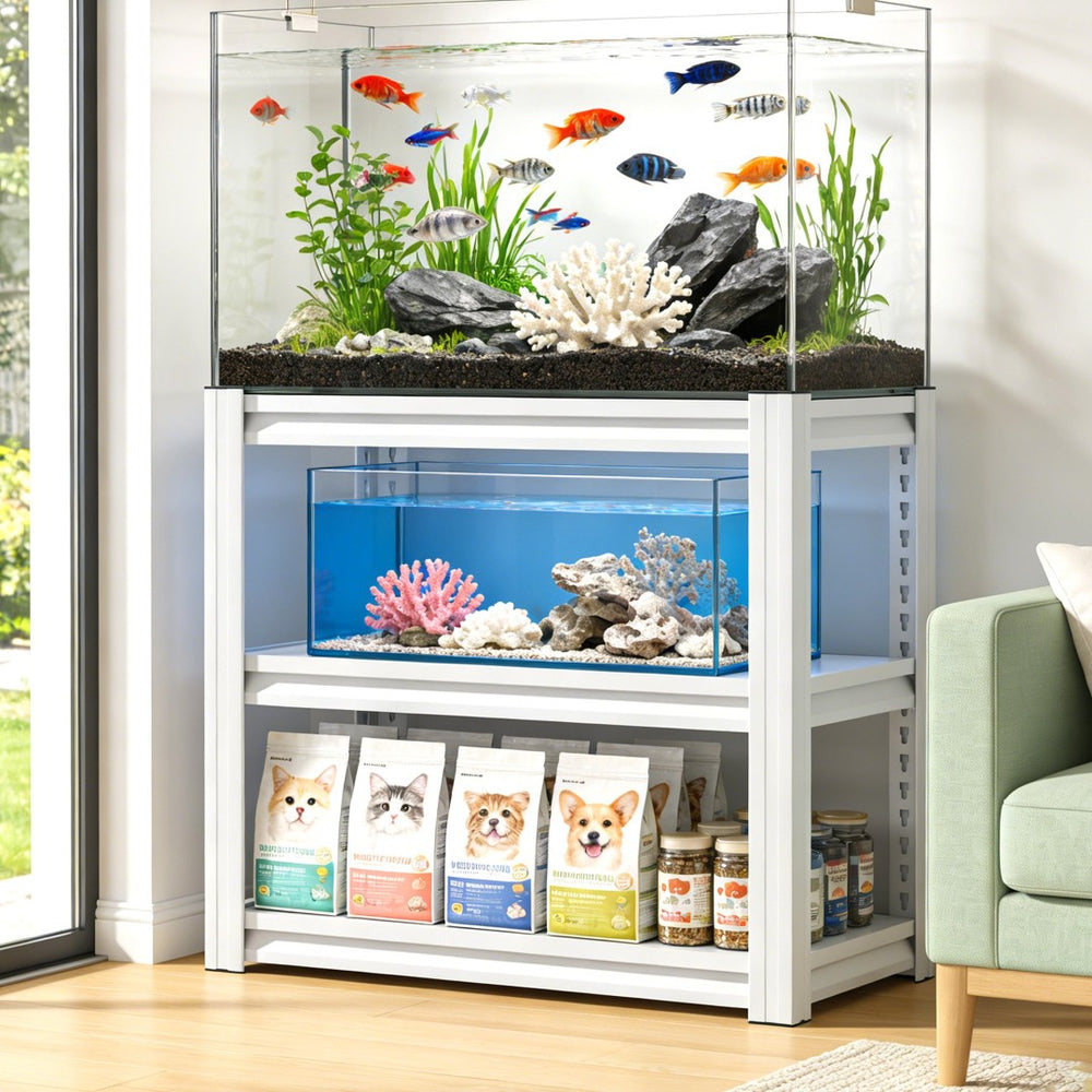 English Elm 20-30 Gallon Aquarium Stand Heavy Duty Steel Three Tier Rack for Home or Office White W2735P457277