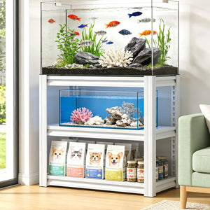English Elm 20-30 Gallon Aquarium Stand Heavy Duty Steel Three Tier Rack for Home or Office White W2735P457277