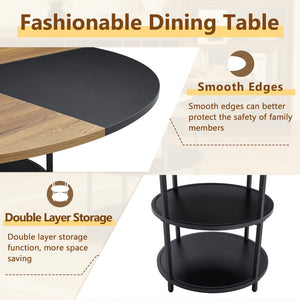 English Elm Table and Chair Set 47 Inch Round Mdf Spliced Top with Dual Tier Storage 4 Seats Black,Dark Walnut,Wood W1151S03335