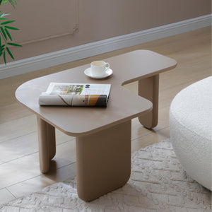 English Elm 35.43" L-Shape Modern Coffee Table with Sturdy Curved Legs, Nesting Space-Saving Design, MDF Finish khaki W2664P346451