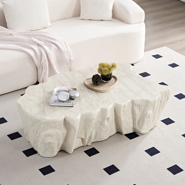 English Elm 48.62 Inch Organic Sculptural Fiberglass Coffee Table Ready to Use Modern Living Room W876P401274