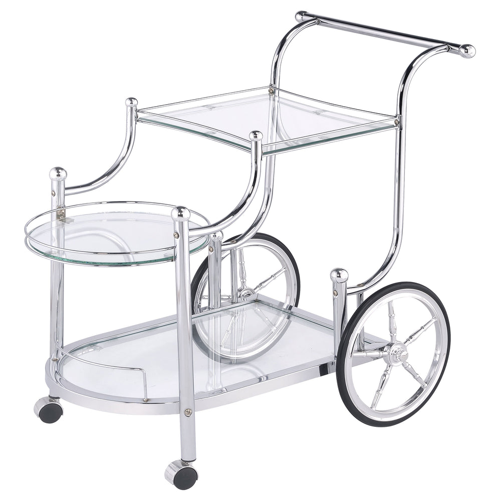 English Elm Reia Chrome 3-Tier Serving Cart with Tempered Glass Shelves, Smooth Casters, Sleek Metallic Finish B062P328717