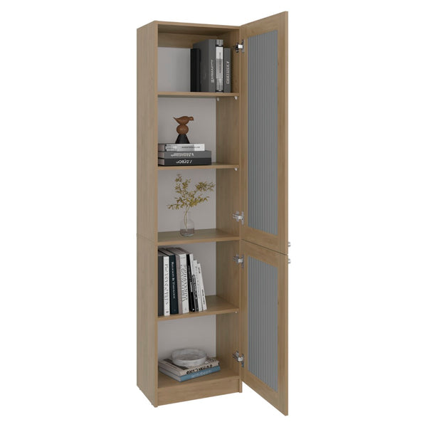 English Elm Home Vertical Freestanding Bookcase with Open Shelving and Enclosed Lower Cabinet Natural Wood B070P487569