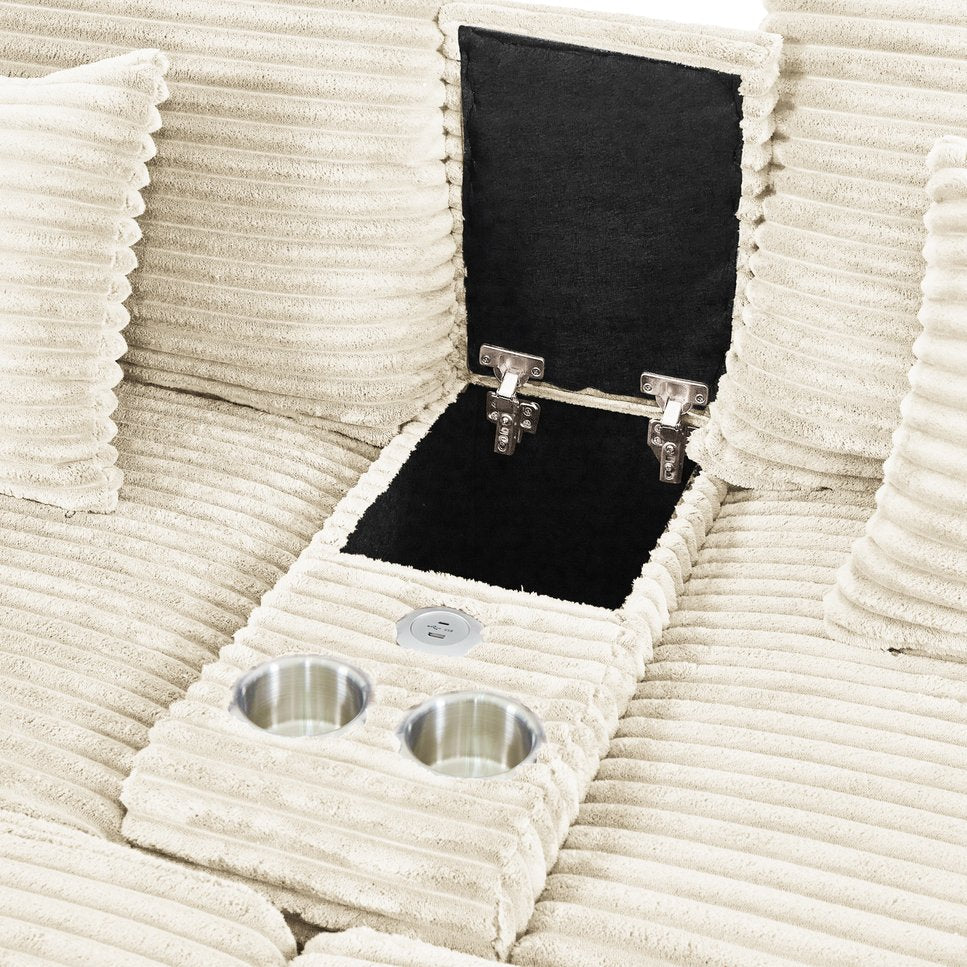 English Elm Spring upholstered armchair with cup holder, corduroy fabric, hidden storage and durable hardwood frame Beige W2100S00082