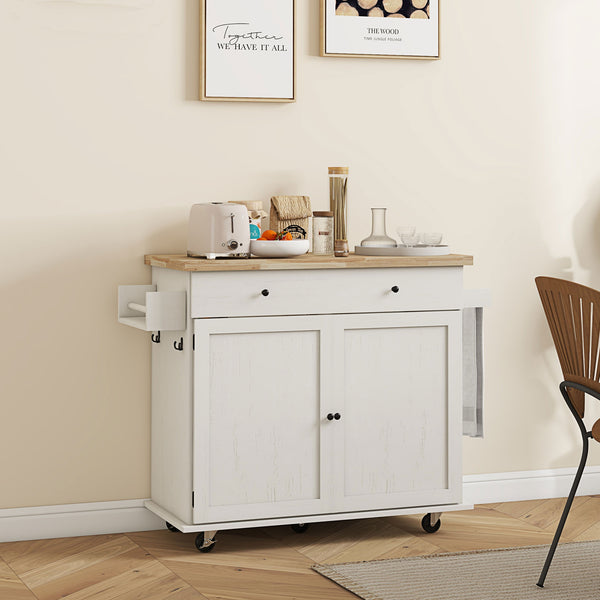 English Elm Homcom Farmhouse Rolling Kitchen Island Cart On Wheels With Storage, Rubberwood Top, And Spice Rack W2225P200645