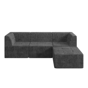 English Elm L Shape Modular Sectional Sofa - Stylish Grey Corduroy Couch, Versatile Sleeper For Living Spaces W487S00288