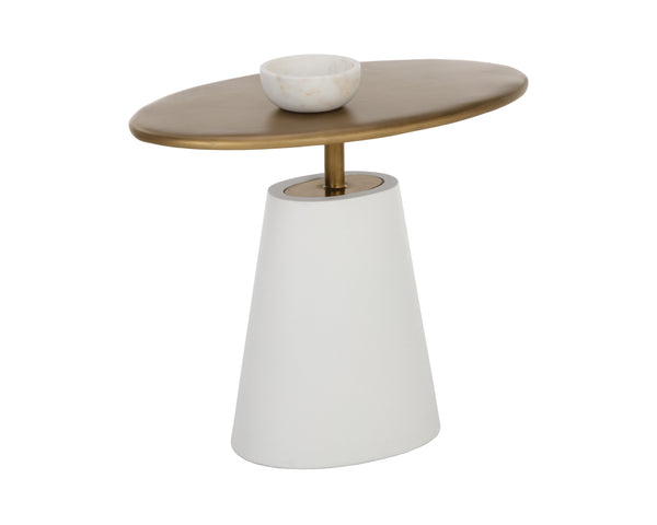 Sunpan Kadin Side Table – Bold Concrete Base with Elegant Brass Top for Stylish Indoor & Outdoor Spaces White