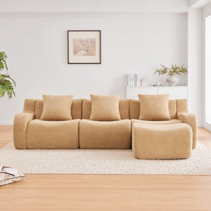 English Elm Boneless 3-Seat Sofa In Camel, Premium Teddy Fabric, No Assembly, Ergonomic Design, Anti-Slip Base W714S01432