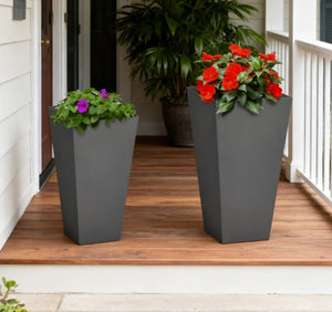 English Elm Durable Stackable Magnesium Oxide Planters 2 Pack Matte Stone Finish Outdoor Patio Set T3971P423406