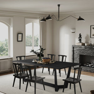 English Elm Rectangular Mid Century Modern MDF Dining Table for 4-6 | Black X-Leg Stable Portable Design W876S00165