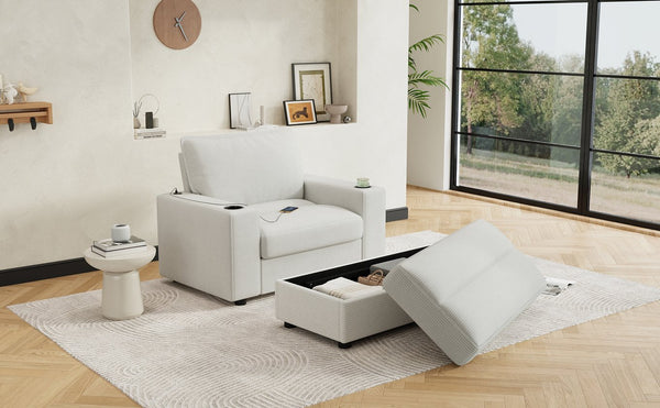 English Elm Christopher Knight Home® - 42.8" Oversized Chaise Lounge with Storage Ottoman, Corduroy Upholstery, USB Port & Cup Holders for Cozy Living Space Beige N765P350851W
