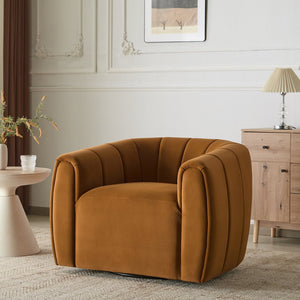 English Elm Christopher Knight Home® - SWIVEL Velvet Club Chair with 360° Rotation, Semi-Circular Tub Design, Plush Iron Frame Comfort Dark yellow 37.8 L x 33.46 W x 27.17 H N776P264952T