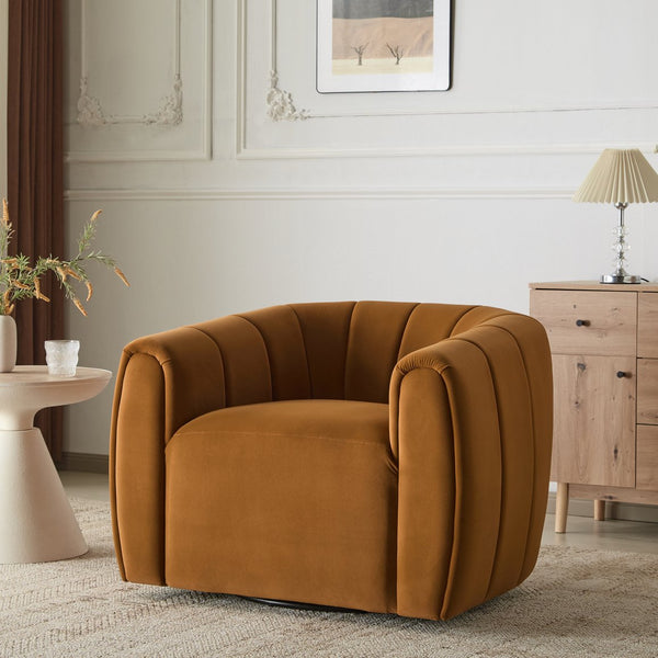 English Elm Christopher Knight Home® - SWIVEL Velvet Club Chair with 360° Rotation, Semi-Circular Tub Design, Plush Iron Frame Comfort Dark yellow 37.8 L x 33.46 W x 27.17 H N776P264952T