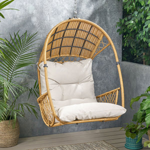 English Elm Christopher Knight Home® - Malia Wicker Hanging Chair With Plush Cushion - Stylish Indoor/Outdoor Seating For Relaxation & Comfort 67677.00LBGE